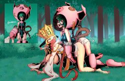 1futa 1girl animal_costume breasts cho-hakkaimon costume covered_testicles cum cum_in_pussy digimon digimon_(creature) futa_with_female futanari hat imminent_penetration mask monk pig_costume sanzomon sex swimsuit testicles