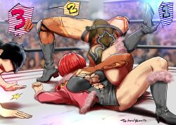 Rule 34 | 2girls, audience, boots, crossover, defeat, jaycee (tekken), multiple girls, shermie (kof), tekken, the king of fighters, wrestling, wrestling pin, wrestling ring