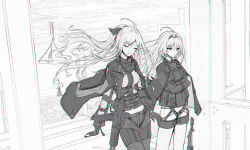 2girls ak-12_(girls&#039;_frontline) an-94_(girls&#039;_frontline) assault_rifle black_gloves blue_eyes closed_eyes girls&#039;_frontline gloves gun long_hair multiple_girls pants rifle shorts snow_is standing weapon
