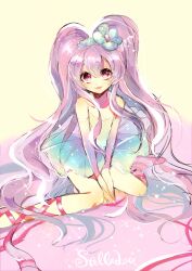 1girl animification ballerina ballet_dress ballet_slippers dress duffy_and_friends flower hair_flower hair_ornament highres humanization ingtakou699koko lips long_hair purple_eyes purple_hair smile solo stellalou