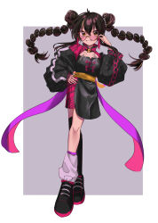1girl black_hair chinese_clothes full_body highres idolmaster idolmaster_cinderella_girls looking_at_viewer matoba_risa nail_polish round_eyewear solo sunglasses toya_0321 twintails yellow_eyes
