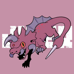 all_fours character_name chibi claws colored_sclera crest engi_(animation_studio) fins gamera_(series) gamera_-rebirth- giant giant_monster jiger kadokawa kaiju monster no_humans official_art open_mouth penguin_box pink_background promotional_art red_eyes red_sclera sharp_teeth simple_background slit_pupils smile stinger tail teeth tusks yellow_eyes