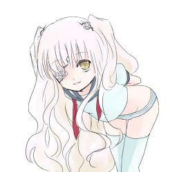 arms_behind_back bad_id bad_pixiv_id bent_over cosplay eyepatch flower ica kirakishou long_hair panties rozen_maiden school_uniform solo striped_clothes striped_panties thighhighs underwear very_long_hair white_hair yellow_eyes
