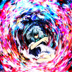 1girl braid female_focus highres izayoi_sakuya maid rasha red_eyes silver_hair solo touhou twin_braids
