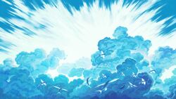 1other absurdres blue_theme cloud commentary_request fangpeii fish flying_fish highres landscape original scenery sky very_wide_shot