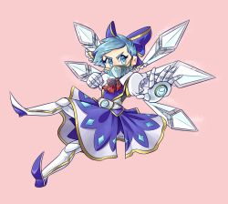 +_+ 1girl aiming android bad_deviantart_id bad_id blue_dress blue_eyes blue_hair circled_9 cirno cirno_(cosplay) cosplay covered_mouth crossover dress floating frost_(mortal_kombat) full_body highres ice ice_wings littlefish101 looking_at_viewer mask mortal_kombat_(series) pink_background power_connection short_hair simple_background solo touhou v-shaped_eyebrows wings