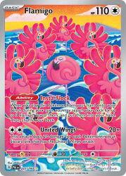 animal_focus artist_name bird card_(medium) character_name closed_eyes closed_mouth cloud company_name copyright_name copyright_notice english_text flamigo flamingo nintendo no_humans official_art outdoors outline pokemon pokemon_(creature) pokemon_card pokemon_focus pokemon_tcg shibuzoh sky standing standing_on_one_leg third-party_source trading_card water yellow_eyes yellow_outline