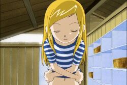 1girl animated blonde_hair digimon digimon_frontier female_focus looking_at_viewer orimoto_izumi screencap solo undressing