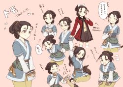 1girl alternate_costume black_hair blush cosplay dress gensou_suikoden gensou_suikoden_ii gensou_suikogaiden hair_ribbon hair_up multiple_views nina_(suikoden) nina_(suikoden)_(cosplay) aged_up ribbon shimi_(yukibyakuya) tomo_(suikoden) translation_request