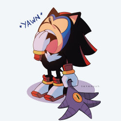 Rule 34 | absurdres, artist name, closed eyes, cosplay, doom&#039;s eye (sonic), full body, gloves, highres, male focus, nenemyun, open mouth, shadow the hedgehog, shadow the hedgehog (cosplay), shadow the hedgehog (game), sonic (series), sonic superstars, sonic the hedgehog, sonic the hedgehog (classic), standing, white gloves, yawning
