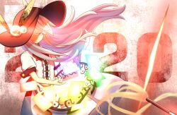 Rule 34 | 1girl, 2021, black hat, blue hair, blue skirt, food, fruit, gogo no cochan, happy new year, hat, highres, hinanawi tenshi, leaf, long hair, new year, peach, puffy sleeves, shirt, short sleeves, skirt, solo, sword, sword of hisou, touhou, weapon, white shirt