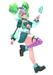 1girl aqua_nails aqua_skirt artist_request black_shoes closed_mouth collarbone flat_chest green_hair hair_ornament hairpin heart heart-shaped_pupils highres long_sleeves multicolored_hair multicolored_nails official_art plaid_clothes plaid_skirt purple_eyes purple_hair purple_nails purple_thighhighs shoes single_thighhigh skirt smile solo streaked_hair symbol-shaped_pupils thighhighs two-tone_nails two_side_up vallure virtual_youtuber will-o&#039;-the-wisp_(mythology) willo_wildfire