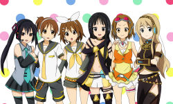 6+girls akiyama_mio bad_id bad_pixiv_id black_eyes black_hair blonde_hair blue_eyes boots frilled_thigh_strap brown_eyes brown_hair choker cosplay detached_sleeves goggles gumi gumi_(cosplay) hair_ornament hairband hairclip hatsune_miku hatsune_miku_(cosplay) headset hirasawa_ui hirasawa_yui k-on! kagamine_len kagamine_len_(cosplay) kagamine_rin kagamine_rin_(cosplay) kotobuki_tsumugi lily_(vocaloid) lily_(vocaloid)_(cosplay) long_hair megurine_luka megurine_luka_(cosplay) multiple_girls nakano_azusa navel necktie ponytail sacchan_(hn0816) school_uniform serafuku short_hair short_shorts shorts skirt tainaka_ritsu thigh_boots thigh_strap thighhighs twintails vocaloid zettai_ryouiki