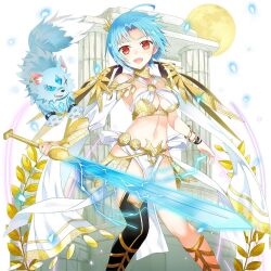 1girl ahoge animal blue_hair breasts full_moon holding holding_sword holding_weapon merueto moon orange_eyes sapphire_(uchihime) sword uchi_no_hime-sama_ga_ichiban_kawaii weapon