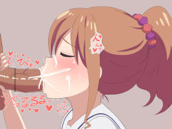 Rule 34 | 10s, 1boy, 1girl, bar censor, blush, censored, closed eyes, clothed sex, cum, cum in mouth, cum on body, ejaculation, eromanga sensei, facial, fellatio, hetero, highres, jinno megumi, open mouth, oral, penis, ponytail, saliva, school uniform, serafuku, sex
