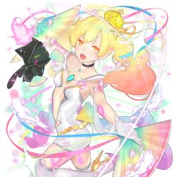 1girl ama_mitsuki angel_wings blonde_hair blush cat choker crown folding_fan halo hand_fan high_heels mini_crown smile thighhighs twintails uchi_no_hime-sama_ga_ichiban_kawaii uriela_(uchihime) white_thighhighs wings