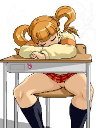 00s 1girl bottomless brown_hair drill_hair female_focus isu lowres no_panties oekaki onegai_my_melody plaid_clothes plaid_skirt sanrio sitting skirt sleeping solo spread_legs when_you_see_it yumeno_uta