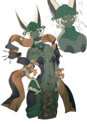1girl bracelet breasts center_opening cleavage cropped_legs dougaku_(passionpit777) fingernails furry furry_female furry_male grey_hair hagoromo hand_on_own_chest hand_on_own_stomach highres jewelry mask mask_on_head medium_breasts mineru_(zelda) multiple_bracelets multiple_rings navel nintendo pelvic_curtain ring sharp_fingernails shawl short_hair solo stomach the_legend_of_zelda the_legend_of_zelda:_tears_of_the_kingdom very_long_ears zonai