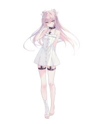 1girl bandages bandaid barefoot collar dress full_body highres long_hair original rurudo standing thigh_strap white_background