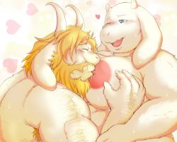 1boy 1girl artist_request asgore_dreemurr blonde_hair breast_sucking facial_hair furry goat hetero toriel undertale