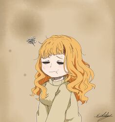 1girl absurdres black_clover breasts closed_eyes highres large_breasts long_hair mimosa_vermillion orange_hair pout solo