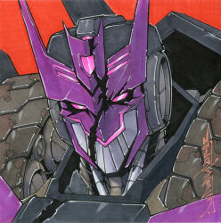 alex_milne battle_damage decepticon gouged_eye humanoid_robot mecha neon_trim pink_eyes purple_mask robot science_fiction tarn transformers transformers_cyberverse