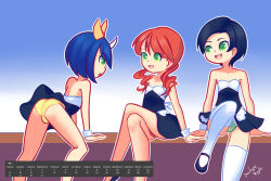 10s 2017 3girls apron arm_support ass black_dress black_footwear black_hair blue_hair bow calendar collarbone drantyno dress drill_hair eiko_carol female_focus final_fantasy final_fantasy_ix final_fantasy_vii final_fantasy_xiii flat_chest green_eyes green_panties hair_bow highres horns leaning_forward loli long_hair low_twintails maid maid_apron may multiple_girls oerba_dia_vanille open_mouth panties red_hair red_panties shoes short_hair single_horn sitting sky smile square_enix standing strapless strapless_dress teeth thighhighs twin_drills twintails underwear white_apron white_thighhighs wrist_cuffs yellow_bow yellow_panties yuffie_kisaragi