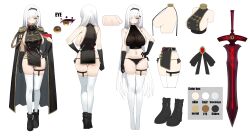 1girl absurdres aiguillette bare_shoulders black_cape black_dress black_gloves black_hairband black_panties black_shoes breasts cape color_guide commentary_request commission crop_top dress epaulettes from_behind full_body gloves gold_trim hair_ornament hair_over_one_eye hairband hairclip hand_on_own_hip highres kiriel&#039;s_character korean_commentary lace lace-trimmed_panties lace_trim large_breasts lingerie long_hair looking_at_viewer mole mole_on_breast navel nogong original panties pelvic_curtain reference_sheet revealing_clothes revision shoes short_dress side-tie_panties sideboob sideless_dress skindentation sleeveless sleeveless_dress standing stomach string_panties sword thigh_strap thighhighs thighs underwear very_long_hair weapon white_hair white_thighhighs yellow_eyes