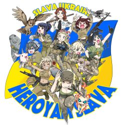 6+girls ak-105 ak-74m ammunition animal anonymous_(japanese) artillery_shell assault_rifle azov_battalion bare_shoulders baton_(weapon) belarus belarusian_flag bird blonde_hair blue_eyes blue_hair boots bow breasts brown_eyes brown_hair camouflage camouflage_jacket camouflage_pants camouflage_shirt cat coat_of_arms combat_boots creature crop_top digital_camouflage directorate_of_intelligence_(ukraine) dog dog_tags double_v drawfag drone emilia_plyaterska english_text eva_(kavunyak) everyone evil_grin evil_smile fish flag flag_print flying georgia_(country) georgian georgian_flag gloves green_tank_top grey_hair grin gun hair_bow hair_bun head-mounted_display high_ponytail highres holding holding_animal holding_jewelry holding_necklace homunculus_loxodontus jacket japanon jewelry jumping kalashnikov_rifle kraken_(japanon) kraken_regiment kupalinka large_breasts lera_(sighttobehold) levchenko_ahapiia_oleksandrivna long_hair looking_at_another looking_back looking_to_the_side marichka medium_breasts military military_fatigues military_patch military_uniform mole mole_under_eye multiple_girls necklace necktie nika_(usergore) one_eye_closed original owl pants patch patriotism paulinka_(japanon) peace_symbol pencil_skirt pet pig pointing pointing_up police police_badge police_uniform policewoman ponytail purple_eyes quadcopter red_eyes rifle running running_towards_viewer russo-ukrainian_war schweinokaras second-party_source shirt short_hair shoulder_patch single_hair_bun skirt slava_ukraini smile soldier strap tank_top tryzub ukrainian_flag unicorn_horn unit_patch v weapon white_hair white_shirt