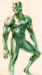 1boy abs absurdres bengus bodysuit capcom game_cg highres ice iceman_(x-men) looking_to_the_side male_focus marvel marvel_vs._capcom marvel_vs._capcom_2 muscular muscular_male non-web_source scan short_hair solo x-men