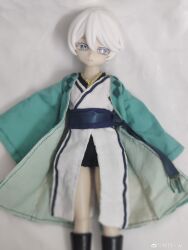 1girl absurdres bare_legs belt black_belt character_doll chinese_clothes closed_mouth colored_eyelashes doll figure flat_chest grey_eyes highres light_smile long_sleeves outstretched_arms photo_(medium) realistic short_hair short_shorts shorts spread_arms tomboy vocaloid vsinger_(vocaloid) watermark weibo_username weibo_watermark white_eyelashes white_hair wide_sleeves yanhe yanhe_(daojianchunqiu)