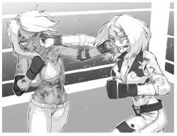 Rule 34 | 2girls, aisha (rumble roses), catfight, commission, dixie clemets, midriff, multiple girls, muscular, muscular female, pants, pixiv commission, punching, rggr, rumble roses, tagme, wrestling ring