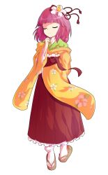 1girl alphes_(style) blunt_bangs bobby_socks bow commentary_request dairi floral_print flower frilled_skirt frills full_body hair_flower hair_ornament hakama hakama_skirt haori hieda_no_akyuu high-waist_skirt japanese_clothes large_variant_set long_skirt long_sleeves parody pleated_skirt purple_hair red_bow red_hakama red_skirt short_hair skirt socks solo standing style_parody tabi tachi-e tareme touhou transparent_background variant_set white_socks wide_sleeves