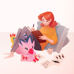 1girl beak claws digimon digimon_(creature) highres piyomon reading takenouchi_sora wings