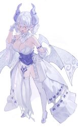 Rule 34 | 1girl, absurdres, armlet, bare shoulders, blush, breasts, demon girl, demon horns, demon wings, detached collar, duel monster, earrings, full body, gloves, grey corset, grey eyes, hair between eyes, hand on own hip, high heels, highres, horns, jewelry, jucie oz (user tntm4757), large breasts, lovely labrynth of the silver castle, open mouth, pointy ears, see-through clothes, simple background, smile, solo, thighhighs, transparent wings, white background, white gloves, white hair, white thighhighs, wings, yu-gi-oh!