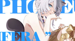1girl ;p absurdres black_choker blue_eyes choker cipher_(honkai:_star_rail) commentary_request fingerless_gloves gloves grey_hair highres honkai:_star_rail honkai_(series) isuhi korean_commentary long_sleeves looking_at_viewer mihoyo mindscape_cinema_(zenless_zone_zero) one_eye_closed parody short_hair solo tongue tongue_out upper_body white_background zenless_zone_zero