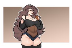 1girl absurdres animal_ears black_thighhighs breasts brothbowl dog_ears dog_girl dog_tail floppy_ears highres holding holding_carton holding_milk_carton indie_virtual_youtuber large_breasts long_hair milk_carton mochatheva tail thick_thighs thighhighs thighs virtual_youtuber