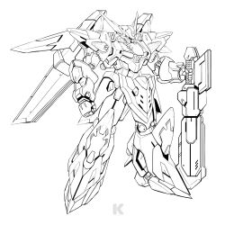 assault_visor clenched_hand commentary english_commentary full_body fusion gespenst highres holding holding_sword holding_weapon kadej lineart mecha mecha_focus medius_locus no_humans robot science_fiction simple_background solo super_robot_wars super_robot_wars_mx super_robot_wars_original_generation sword tachi-e the_2nd_super_robot_wars_og weapon white_background