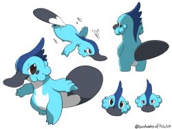 blue_fur facing_away fakemon highres leopold65107856 multiple_views no_humans original platypus prototype_design signature simple_background standing swimming white_background