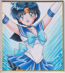 arms_up bishoujo_senshi_sailor_moon blue_background bubble mizuno_ami sailor_mercury water