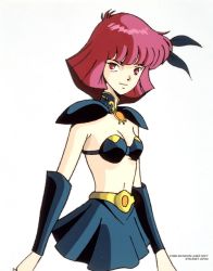 1980s_(style) 1990s_(style) 1girl armor belt bikini bikini_armor black_bikini female_focus game kirishima_reiko looking_at_viewer microskirt midriff miniskirt mugen_senshi_valis navel nec official_art oldschool pc_engine red_eyes red_hair retro_artstyle short_hair simple_background skirt solo swimsuit telenet_japan valis white_background