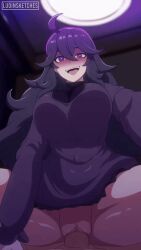 @_@ animated animated_gif big_breasts bottomless clitoris clothed_sex game_freak girl_on_top happy happy_sex hex_maniac_(pokemon) long_hair ludinsketches nintendo pokemon pokemon_xy purple_eyes purple_hair sex tagme tongue tongue_out