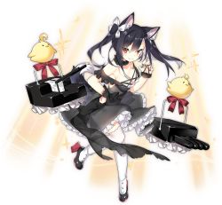 1girl animal_ears azur_lane bare_shoulders black_dress black_hair black_nails blush boots breasts cleavage collarbone dress fang female_focus fingernails full_body hair_between_eyes high_heel_boots high_heels long_fingernails long_hair looking_at_viewer manjuu_(azur_lane) medium_breasts nail_polish official_alternate_costume official_art ponytail red_eyes saru shigure_(azur_lane) shigure_(the_ballroom&#039;s_lucky_star)_(azur_lane) smile solo tail thighhighs transparent_background white_thighhighs wolf_ears wolf_tail
