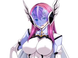 Rule 34 | 1girl, assault visor, blue eyes, bodysuit, breasts, covered erect nipples, game cg, helmet, impossible clothes, large breasts, large variant set, long hair, looking at viewer, non-web source, official art, open mouth, pink hair, prism reica, shindou hatsune, skin tight, smile, solo, soukou senki prism reica, tongue, tongue out, transparent background, upper body, variant set, white bodysuit, winged helmet