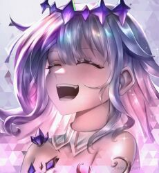 Rule 34 | 1girl, absurdres, closed eyes, detached collar, gem, gradient hair, grey hair, highres, hololive, hololive english, idfasler, koseki bijou, koseki bijou (1st costume), material growth, multicolored hair, open mouth, pink hair, purple gemstone, solo, teeth, virtual youtuber