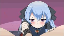 1girl animated animated_gif blue_hair blush closed_mouth handjob jewelry necklace panties_on_penis penis penis_under_another&#039;s_clothes purple_eyes solo_focus zee_(zee_sub)