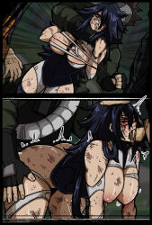 black_hair blue_eyes boku_no_hero_academia breasts defeat hanging_breasts large_breasts long_hair mark_gavatino mask midnight_(boku_no_hero_academia) rape ryona sex sex_from_behind spitroast torn_clothes