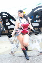Rule 34 | 1girl, asian, black hair, breasts, butterfly wings, cattleya (queen&#039;s blade), cattleya (queen&#039;s blade) (cosplay), chouzuki maryou, cosplay, gauntlets, glasses, gloves, insect wings, large breasts, lipstick, makeup, photo (medium), plump, queen&#039;s blade, solo, thick thighs, thighs, wings