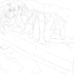 2girls bang_dream! bang_dream!_it&#039;s_mygo!!!!! between_legs blush cellphone chihaya_anon chinese_commentary commentary_request couch ear_blush eye_contact greyscale hand_in_another&#039;s_hair haneoka_school_uniform highres imminent_kiss kneehighs long_hair looking_at_another monochrome multiple_girls muonrei00 nagasaki_soyo on_couch parted_lips phone pleated_skirt school_uniform skirt smartphone socks sweat tsukinomori_school_uniform yuri