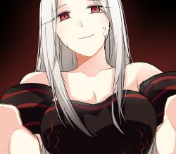 1girl angra_mainyu angra_mainyu_(fate) bad_id bad_pixiv_id dark_persona dress fate/zero fate_(series) female_focus irisviel_von_einzbern irisviel_von_einzbern_(angel&#039;s_song) irisviel_von_einzbern_(black_iri) long_hair looking_at_viewer mmm_ss possessed possession pov red_eyes solo white_hair